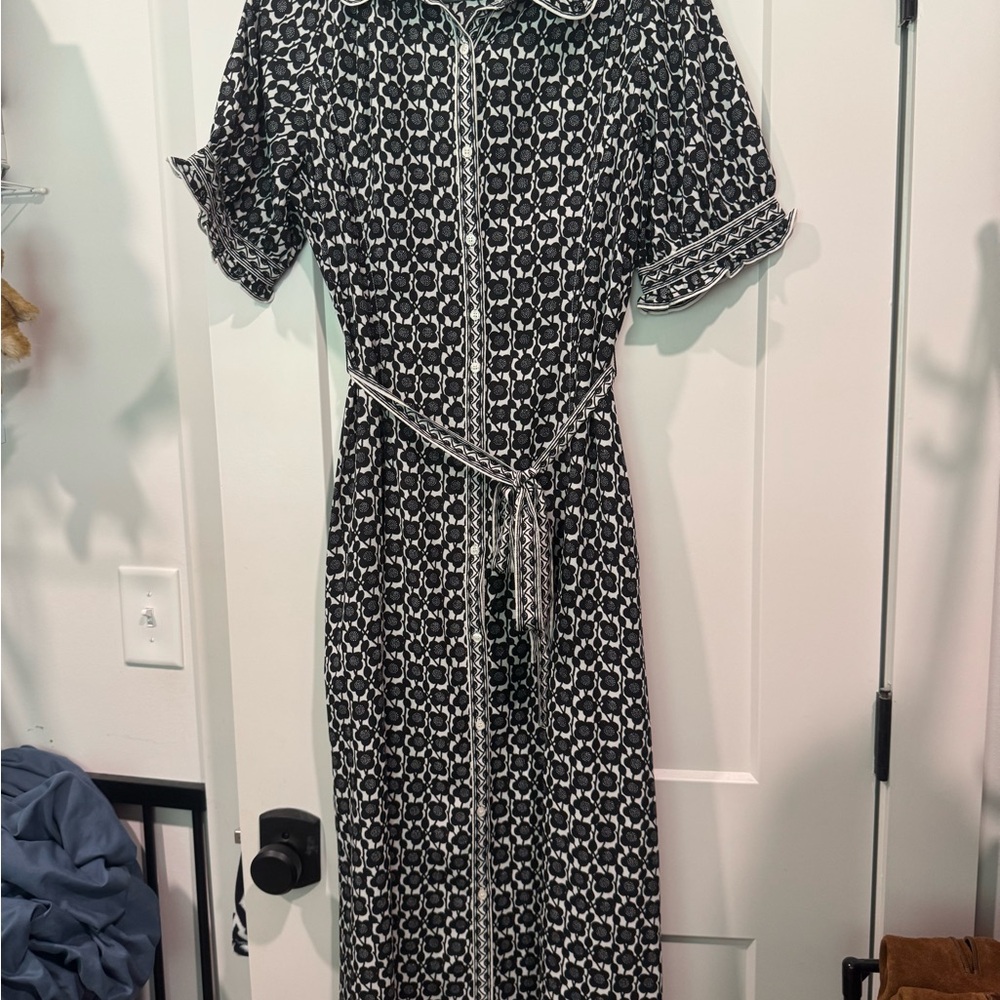 Max Studio Black and White Ruffled Wrap Dress